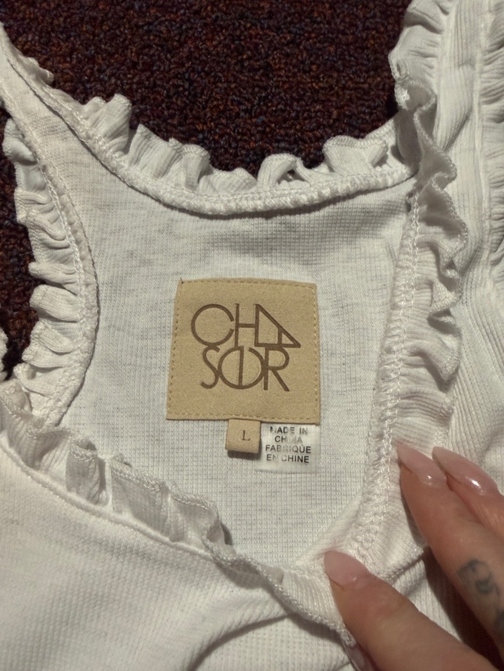 Chaser White Ruffle-Edge Racerback Tank Top - Picture 2 of 4